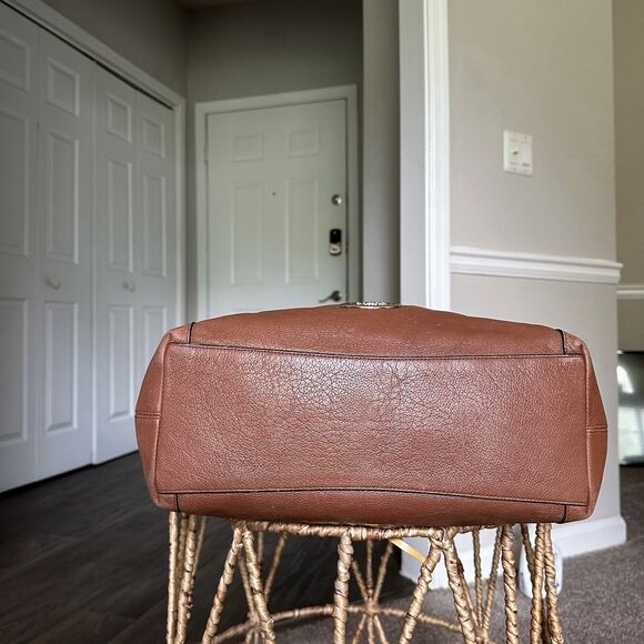 COACH EDIE Brown Pebbled Saddle Leather Bag 33547 Shoulder Tote Double Straps - Picture 6 of 16